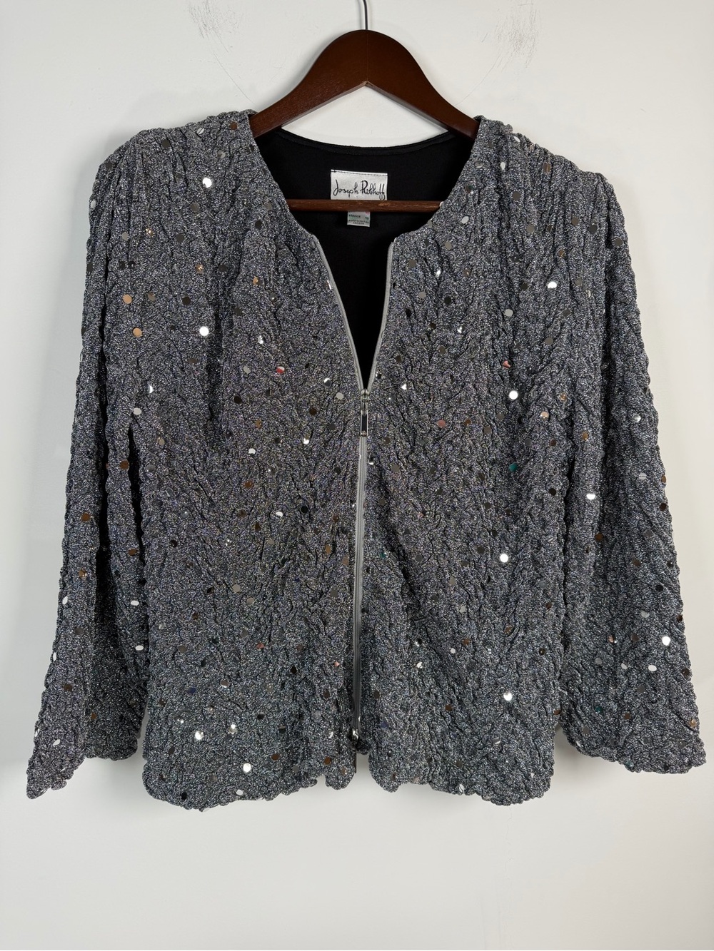 Joseph Ribkoff Zip Up Silver Sequins Jacket Blazer Size 12